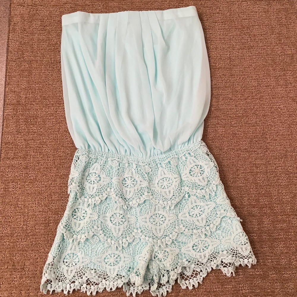 Strapless Sea foam romper with lace bottom